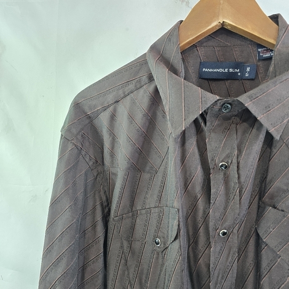 Panhandle Slim Shirt Mens XL Brown Lightweight Snap Button Western Cowboy  Vtg - Picture 2 of 13